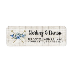 Rustic Wood & Boho Floral Arrows Return Address Etiket