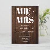 Rustic wood bold Mr Mrs script foto bruiloft Kaart (Staand voorkant)