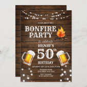 Rustic Wood Bonfire Party Beer 50ste verjaardag Kaart (Voorkant / Achterkant)