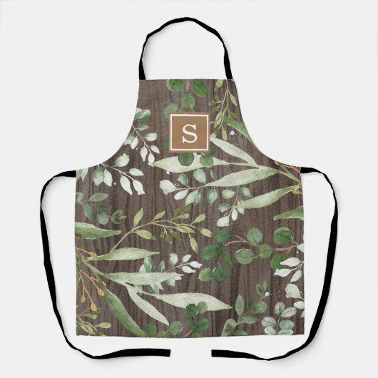 Rustic Wood Botanical Greenery Monogram Schort (Voorkant)