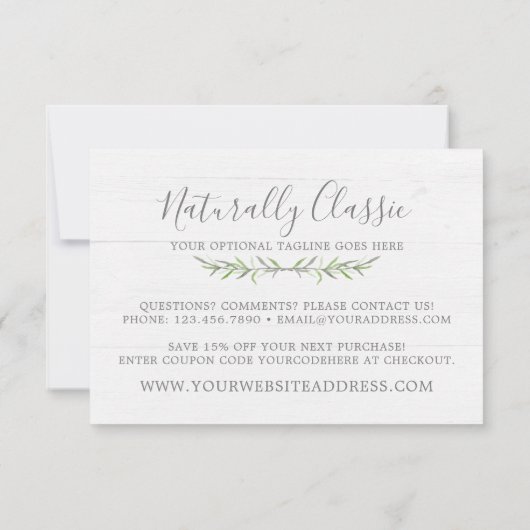 Rustic Wood & Botanical Leaf Branches Dank je Bedankkaart (Achterkant)