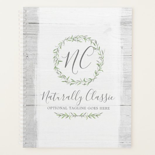 Rustic Wood & Botanical Leaf Branches Green Wreate Planner (Voorkant)