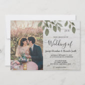Rustic wood botanical monogrammed photo Wedding Kaart (Voorkant)