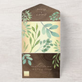 Rustic Wood Botanische bruiloft All In One Uitnodiging (Buitenkant)