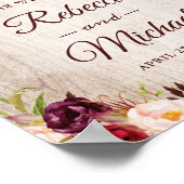 Rustic Wood Bourgogne Floral Mariage Affiche de bi (Coin)