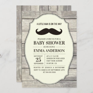 Rustic Wood Boy Baby shower Invitation - Mustache Kaart