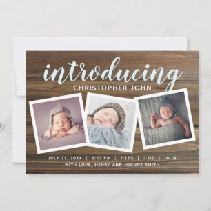 Rustic Wood Boys Birth Announcement Foto Aankondiging
