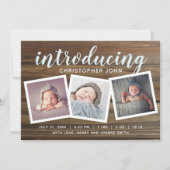 Rustic Wood Boys Birth Announcement Foto Aankondiging (Voorkant)