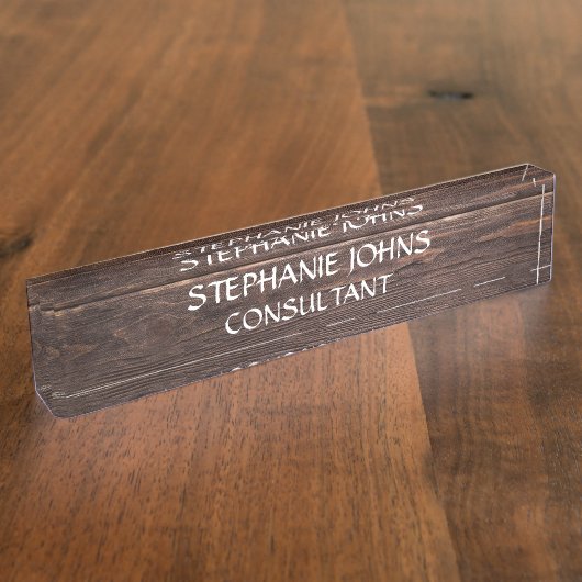 Rustic Wood Brown Monogram Naam Classy Elegant Naambordje (Zijkant)