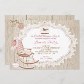 Rustic Wood Bruids Tea Party Uitnodigingen (Voorkant / Achterkant)
