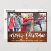 Rustic Wood Brush Script 3 Fotopaar kerstmis Briefkaart (Voorkant / Achterkant)