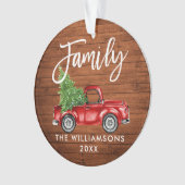 Rustic Wood Brush Script Family Red Truck Ornament (voorkant)