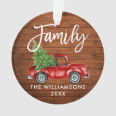 Rustic Wood Brush Script Family  Red Truck Ornament (voorkant)