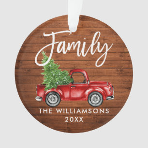 Rustic Wood Brush Script Family  Red Truck Ornament