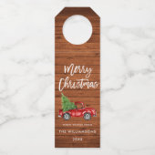 Rustic Wood Brush Script Kerstmis Truck Flessenhanger (Voorkant)