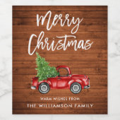 Rustic Wood Brush Script Kerstmis  Truck Wijn Etiket (Enkel label)
