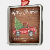 Rustic Wood Brush Script  Red Truck Metalen Ornament (Links)