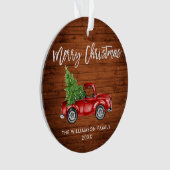 Rustic Wood Brush Script  Red Truck Ornament (voorkant)