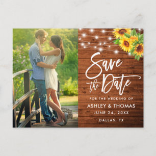 Rustic Wood Brush Script Sunflower Save the Date Briefkaart