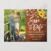 Rustic Wood Brush Script Sunflower Save the Date Briefkaart (Voorkant)