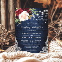 Rustic Wood Burgundy Blue Floral Wedding