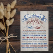 Rustic Wood Burgundy Blue Lovebird Wedding Kaart