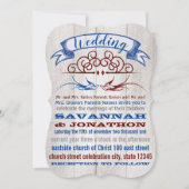 Rustic Wood Burgundy Blue  Lovebird Wedding Kaart (Voorkant)