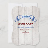 Rustic Wood Burgundy Blue  Lovebird Wedding Kaart (Achterkant)