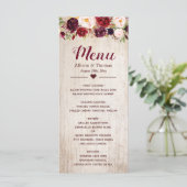 Rustic Wood Burgundy Blush Floral Wedding Menu (Staand voorkant)