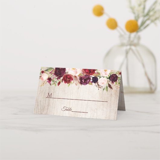 Rustic Wood Burgundy Blush Floral Wedding Table (Voorkant)