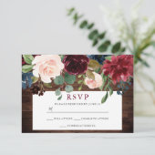 Rustic Wood Burgundy Country Weddenschap RSVP (Staand voorkant)
