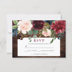 Rustic Wood Burgundy Country Weddenschap RSVP Kaartje
