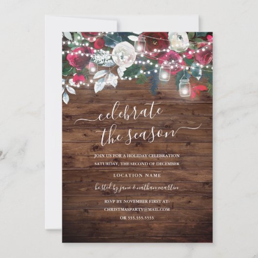 Rustic Wood Burgundy Floral Kerstmis Kaart (Voorkant)