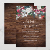 Rustic Wood Burgundy Floral Kerstmis Kaart (Voorkant / Achterkant)