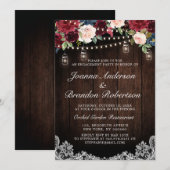 Rustic Wood Burgundy Floral Mason Jar Verloving Kaart (Voorkant / Achterkant)