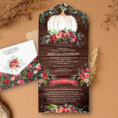 Rustic Wood Burgundy Floral Pumpkin Baby shower All In One Uitnodiging