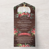 Rustic Wood Burgundy Floral Pumpkin Baby shower All In One Uitnodiging (Binnen)