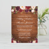 Rustic Wood Burgundy Floral Wedding Kaart (Staand voorkant)