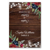 Rustic Wood Burgundy Floral Wedding Table Kaart (Voorkant)