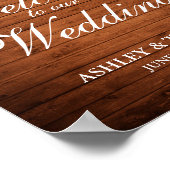 Rustic Wood Burgundy Floral Wedding Welkom Poster (Hoek)