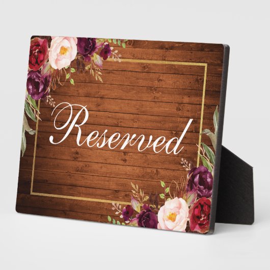 Rustic Wood Burgundy Wedding Gereserveerd 5x7 Tabe Fotoplaat (Zijkant)