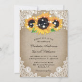 Rustic Wood Burlap Floral Lace Sunflower Wedding Kaart (Voorkant)