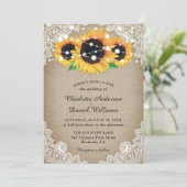 Rustic Wood Burlap Floral Lace Sunflower Wedding Kaart (Staand voorkant)