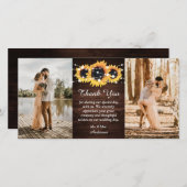 Rustic Wood Burlap Heart Sunflower Foto Bedankkaart (Voorkant / Achterkant)