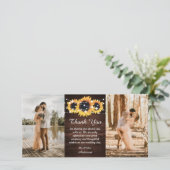 Rustic Wood Burlap Heart Sunflower Foto Bedankkaart (Staand voorkant)