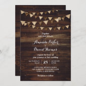 Rustic Wood Burlap Huwelijksuitnodiging Kaart (Voorkant / Achterkant)