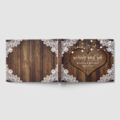 Rustic Wood Burlap Lace String Lights Wedding Gastenboek (Volledig)