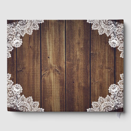 Rustic Wood Burlap Lace String Lights Wedding Gastenboek (Achterkant)