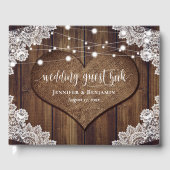 Rustic Wood Burlap Lace String Lights Wedding Gastenboek (Voorkant)