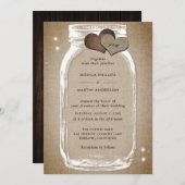 Rustic Wood Burlap Mason Jar Invitations de mariag (Devant / Derrière)